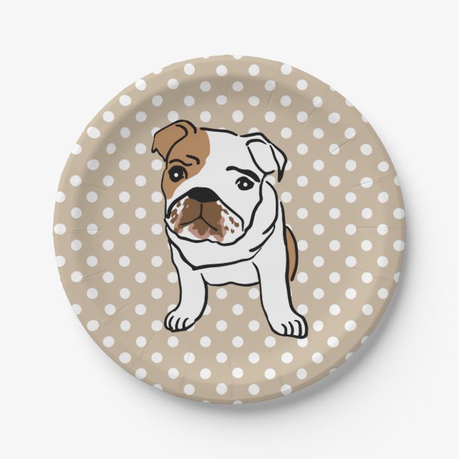 Niedliche englische Bulldog-Illustration Pappteller (Vorderseite)
