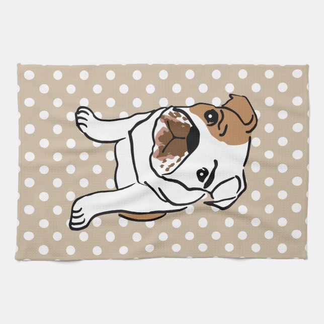 Niedliche englische Bulldoggen-Illustration Geschirrtuch (Horizontal)
