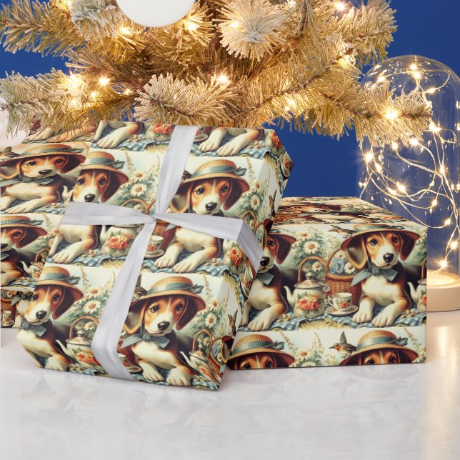 Niedliche englische Foxhound-Malerei Geschenkpapier (Feiertage)