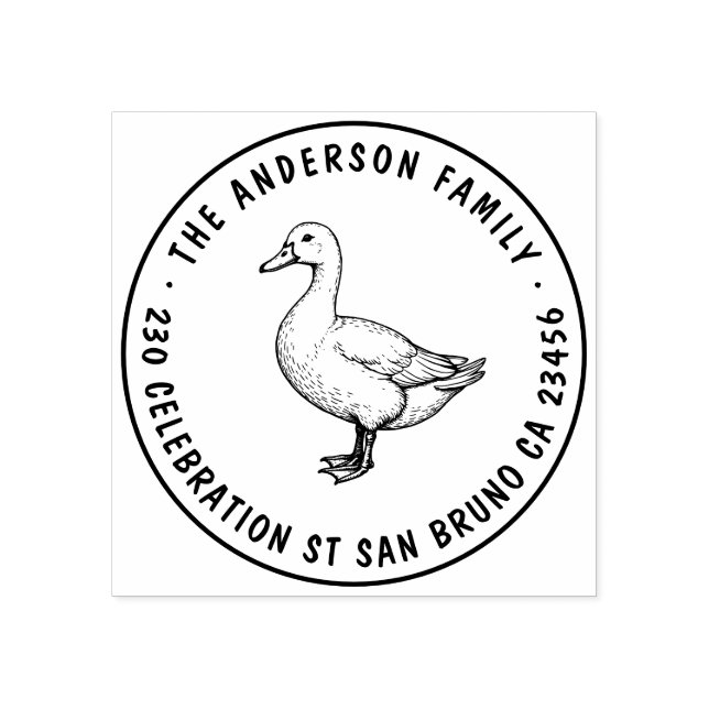 Niedliche Ente Familienname Runde Rücksendeadresse Gummistempel (Prägung)