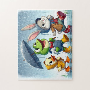 Niedliche Ente, Frosch, im Regen sonnig Puzzle
