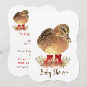 Niedliche Ente in Red Boots Baby Dusche Einladung