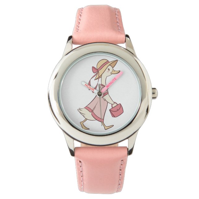 Niedliche Ente in rosa Kleid Kinderuhr Armbanduhr (Vorderseite)
