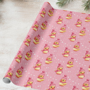 Niedliche Ente in Rosa und Schneeflocke Geschenkpapier