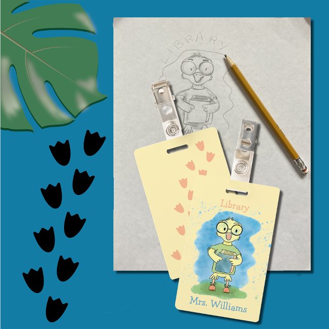 Niedliche Ente mit Book Yellow Library Hall Pass Ausweis (Von Creator hochgeladen)