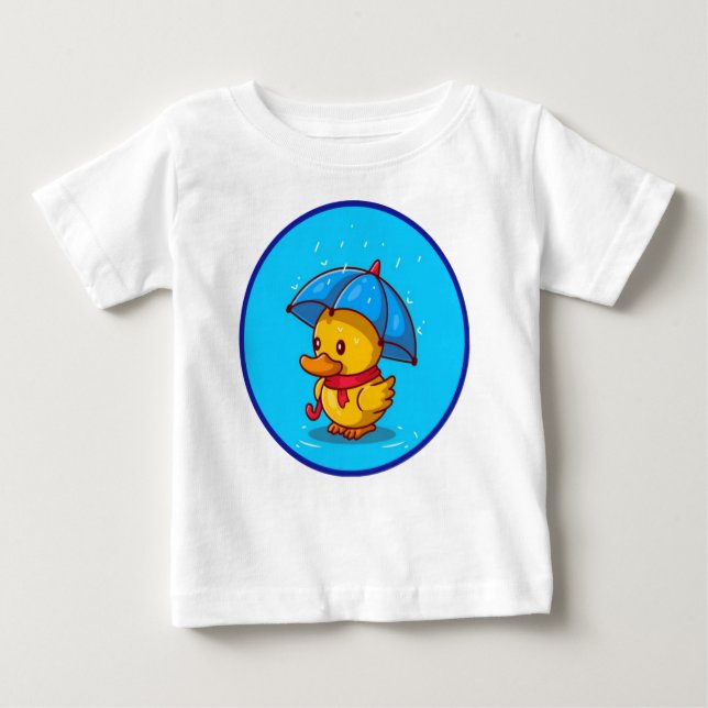Niedliche Ente mit Regenschirm Cartoon Baby T-shirt (Vorderseite)
