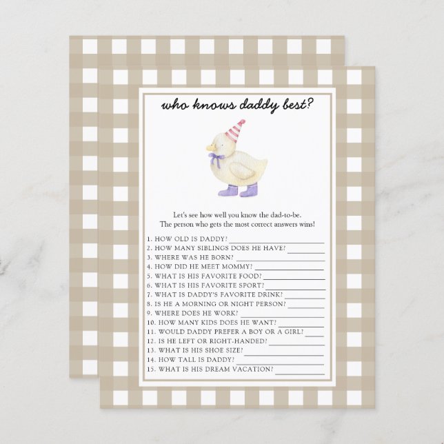 Niedliche Ente - Wer kennt Daddy best game (Vorne/Hinten)