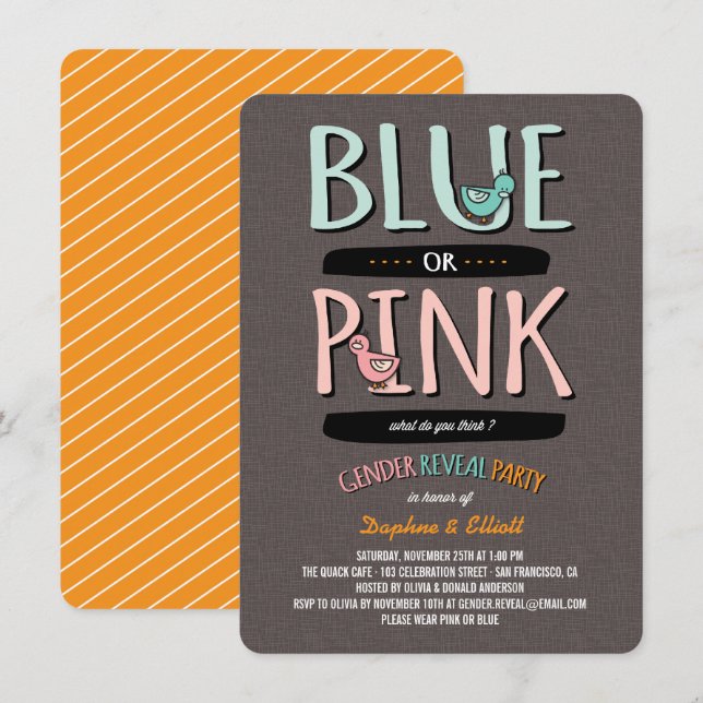 Niedliche Enten Rosa oder Blue Baby Gender Reveal  Einladung (Vorne/Hinten)