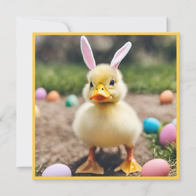 Niedliche Enten tragen Bunny Ears AI Foto Osterfei Karte (Vorderseite)