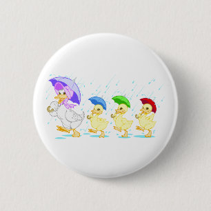 Niedliche Entenfamilie in Regen Button