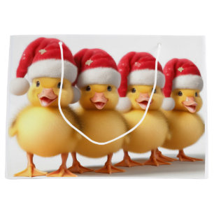Niedliche Entlein mit Weihnachtsmannmützen Große Geschenktüte