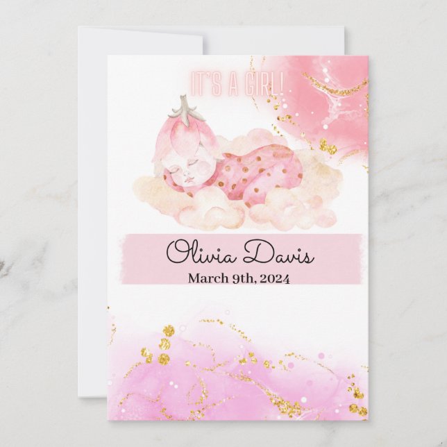 Niedliche Erdbeerbaby "It's a girl"-Ankündigung Ankündigung (Vorderseite)