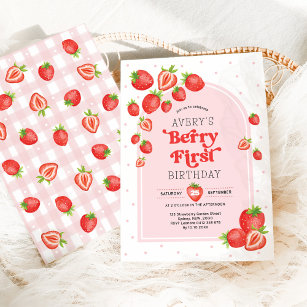 Niedliche Erdbeere Berry Erster Geburtstag Einladung
