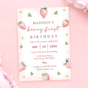 Niedliche Erdbeere Berry Erster Geburtstag Einladung