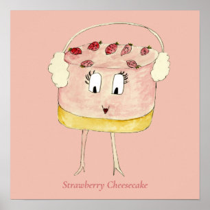Niedliche Erdbeere Cheesecake Funny Quirky Cake Pi Poster