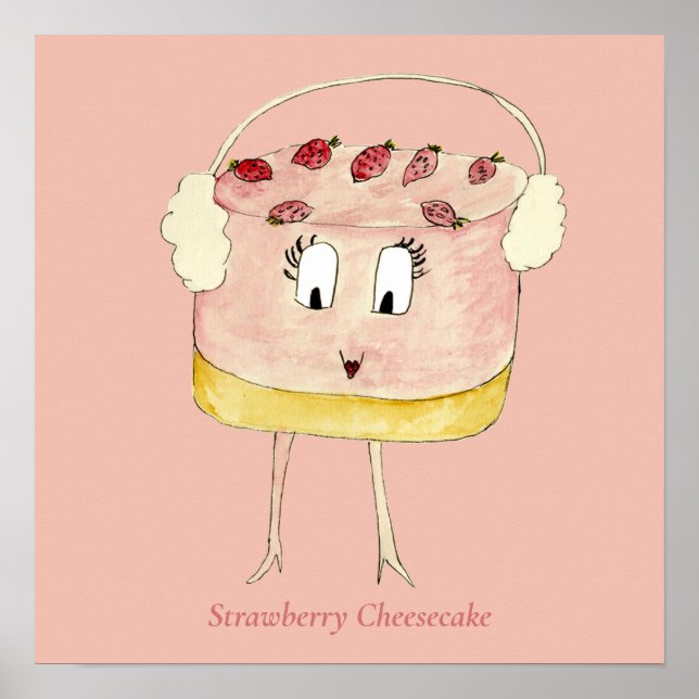 Niedliche Erdbeere Cheesecake Funny Quirky Cake Pi Poster (Vorne)