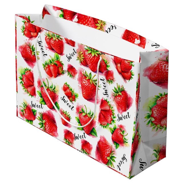 Niedliche Erdbeere Große Geschenktüte (Rückseite Schrägansicht)
