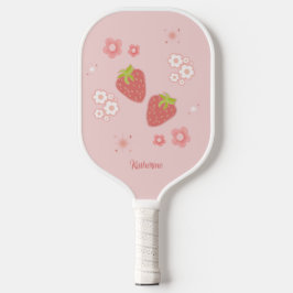 Niedliche Erdbeere mit Blume. Pickleball Schläger