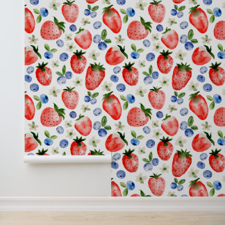 Niedliche Erdbeere und Blaubeere Tapete