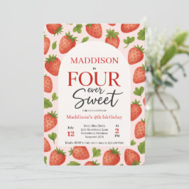 Niedliche Erdbeere Vier mal Sweet 4. Geburtstag Einladung