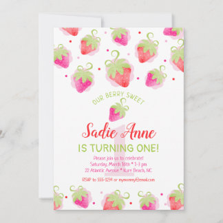 Niedliche Erdbeeren Berry Sweet Red & Pink Birthda Einladung