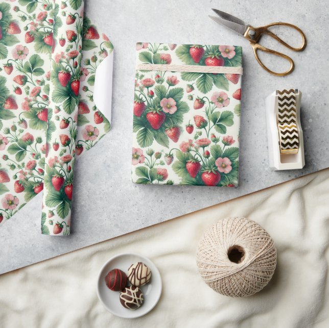 Niedliche Erdbeeren im Sommer Geschenkpapier (Kunsthandwerk)