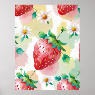 Niedliche Erdbeeren Regenbogen Daisy Geburtstagspa Poster