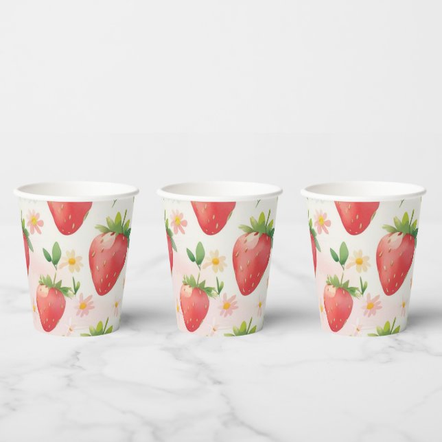 Niedliche Erdbeeren Regenbogen Geburtstagsparty Pappbecher (Multi)