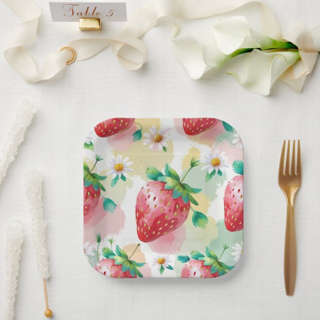 Niedliche Erdbeeren Regenbogen Geburtstagsparty Pappteller (Hochzeit)