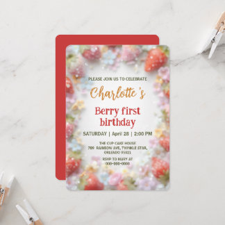 Niedliche Erdbeeren Regenbogenmuster 1. Einladung