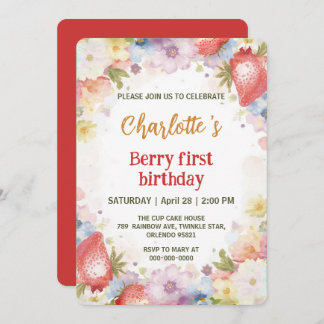 Niedliche Erdbeeren Regenbogenmuster 1. Einladung