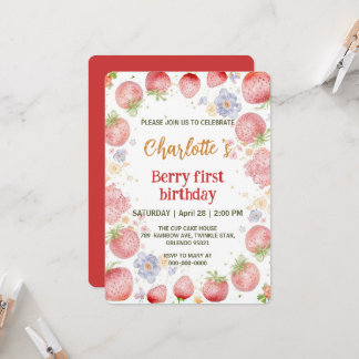 Niedliche Erdbeeren Regenbogenmuster 1. Einladung