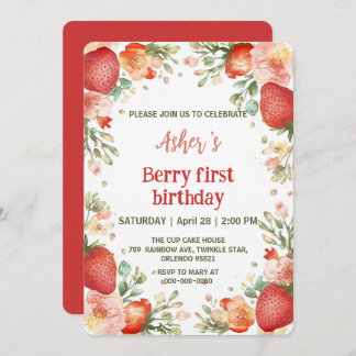 Niedliche Erdbeeren Regenbogenmuster 1. Einladung