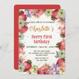 Niedliche Erdbeeren Regenbogenmuster 1. Einladung