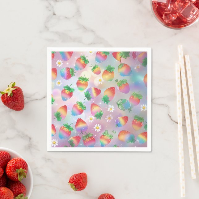 Niedliche Erdbeeren Regenbogenmuster Geburtstagspa Serviette (Beispiel)