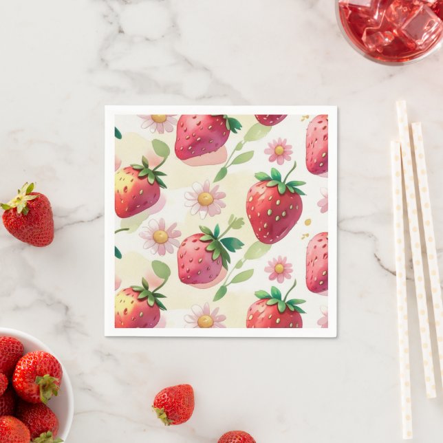 Niedliche Erdbeeren Regenbogenmuster Geburtstagspa Serviette (Beispiel)