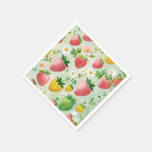 Niedliche Erdbeeren Regenbogenmuster Geburtstagspa Serviette (Ecke)