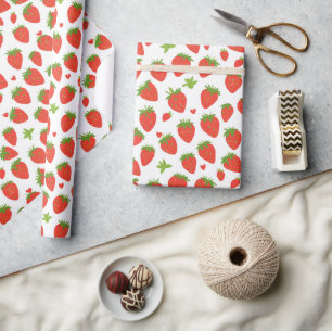 Niedliche Erdbeeren und Herz-Muster Geschenkpapier