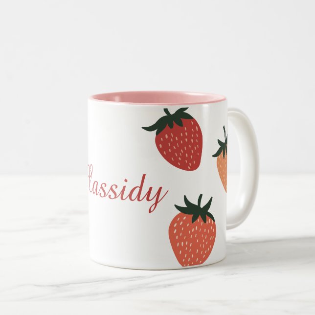 Niedliche Erdbeeren und Individuelle Name Zweifarbige Tasse (VorderseiteRechts)
