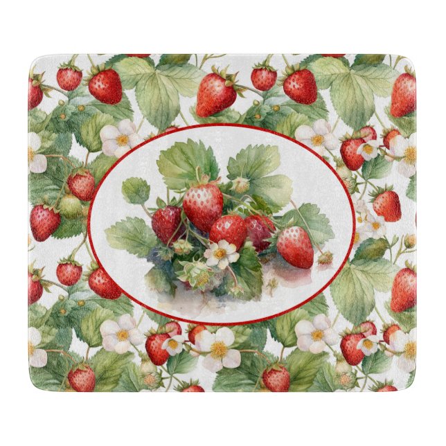 Niedliche Erdbeeren Wasserfarbe Schneidebrett (Vorderseite)