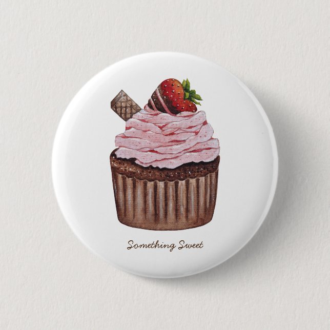 Niedliche Erdbeerkuchen in Aquarellfarbe Button (Vorderseite)