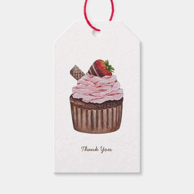 Niedliche Erdbeerkuchen in Aquarellfarbe Geschenkanhänger (Vorderseite)