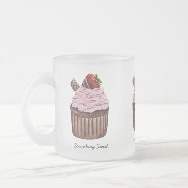 Niedliche Erdbeerkuchen in Aquarellfarbe Mattglastasse (Links)