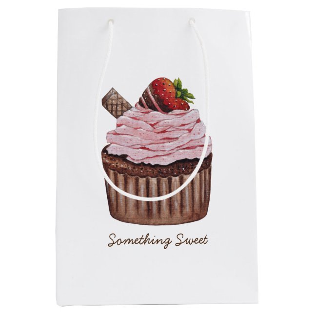 Niedliche Erdbeerkuchen in Aquarellfarbe Mittlere Geschenktüte (Vorderseite)