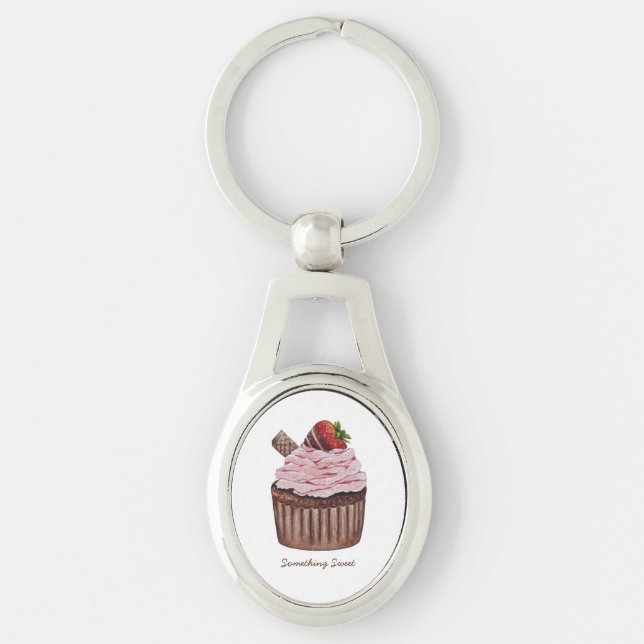 Niedliche Erdbeerkuchen in Aquarellfarbe Schlüsselanhänger (Vorderseite)