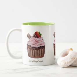 Niedliche Erdbeerkuchen in Aquarellfarbe Zweifarbige Tasse