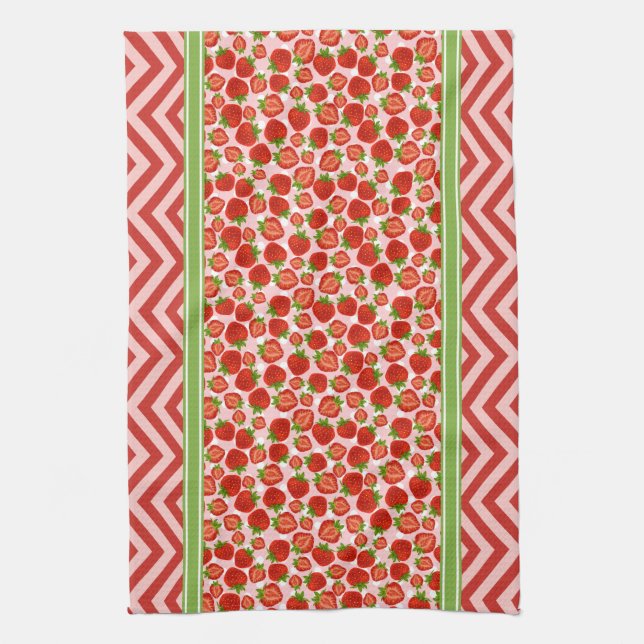Niedliche Erdbeerscheiben Polka Dot & Zickzack Red Geschirrtuch (Vertikal)