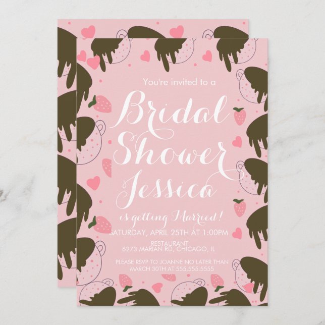 Niedliche Erdbeerschokolade Driving Coffee Hearts Einladung (Vorne/Hinten)