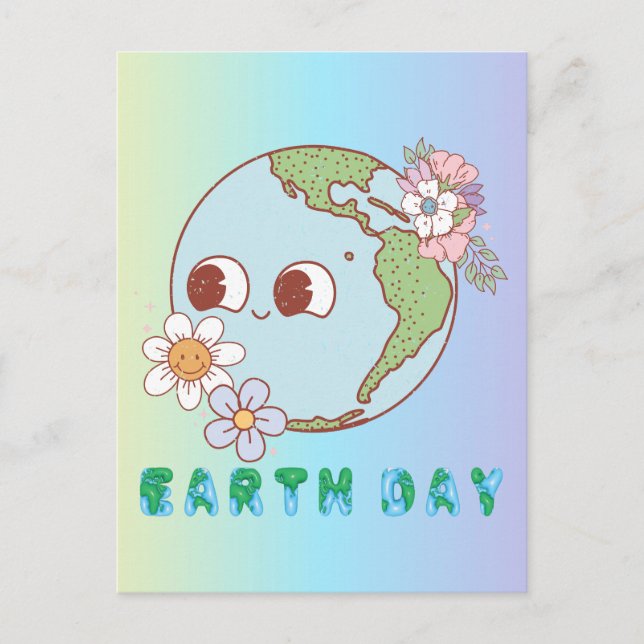 Niedliche Erde mit Blume Happy Earth Day Floral Postkarte (Vorderseite)