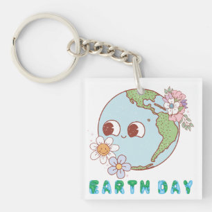 Niedliche Erde mit Blume Happy Earth Day Floral Schlüsselanhänger